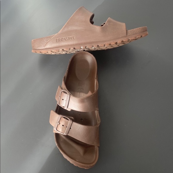 Birkenstock Brown Double-Buckle Slide Waterproof Sandals Sz 38 Vacation Beach - Picture 8 of 14